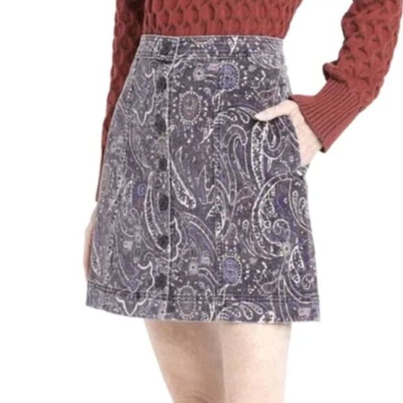 Knox Rose Skirt Aged Paisley Corduroy Button Front Mini Grunge Boho Indie - Picture 2 of 6